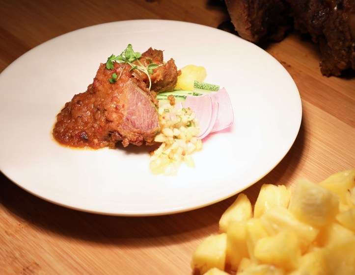Satay Marinated Leg of Lamb with Homemade Peanut Sauce and Pineapple Salsa